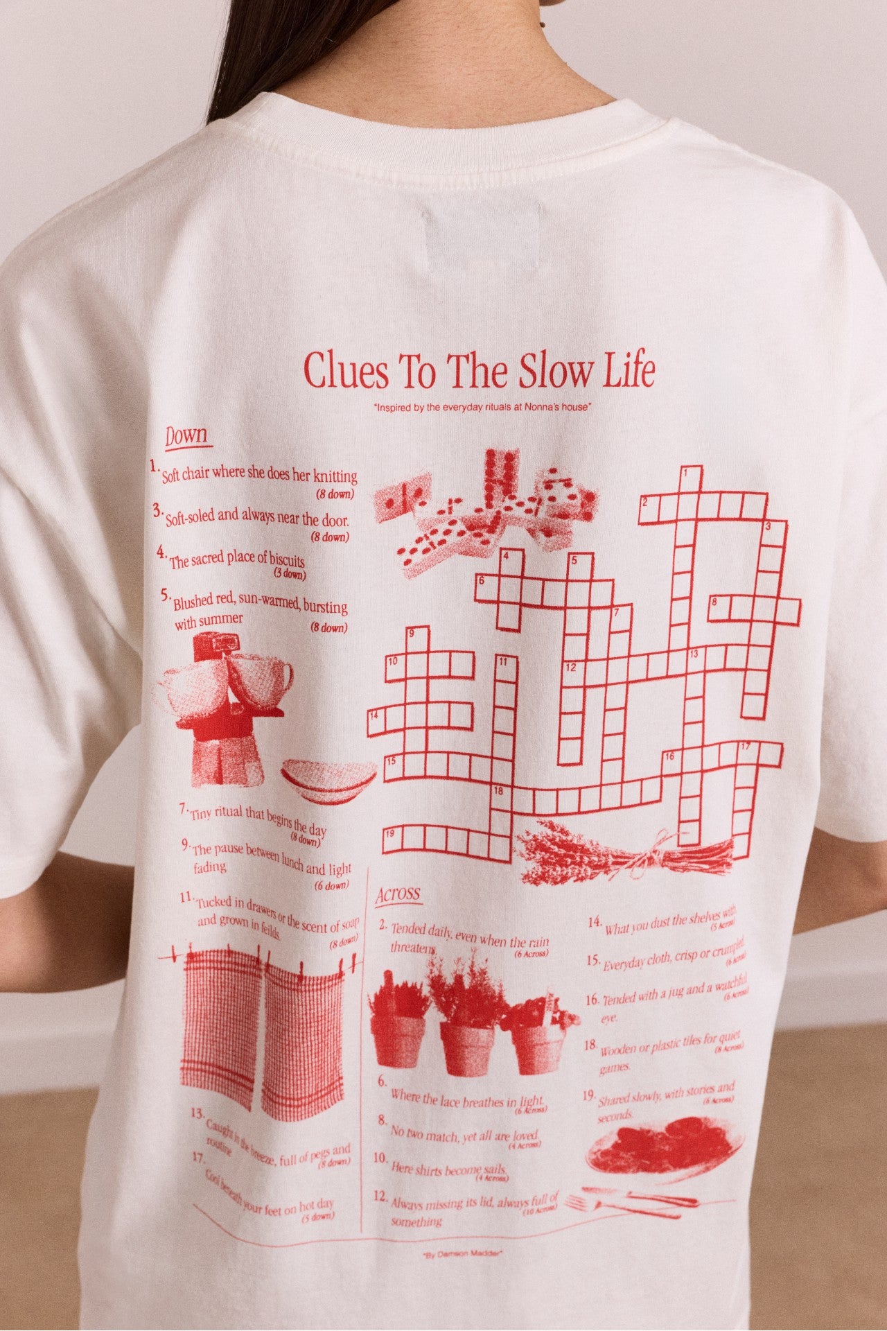 Damson Madder slow life crossword graphic tee - ecru