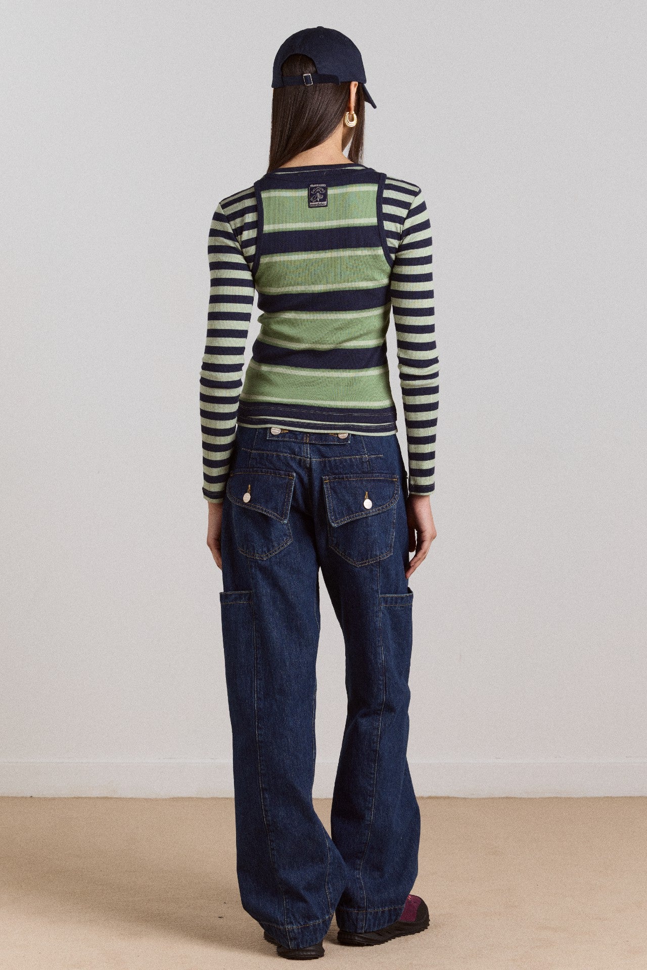 Damson Madder manon layered 2 in 1 top - green stripe