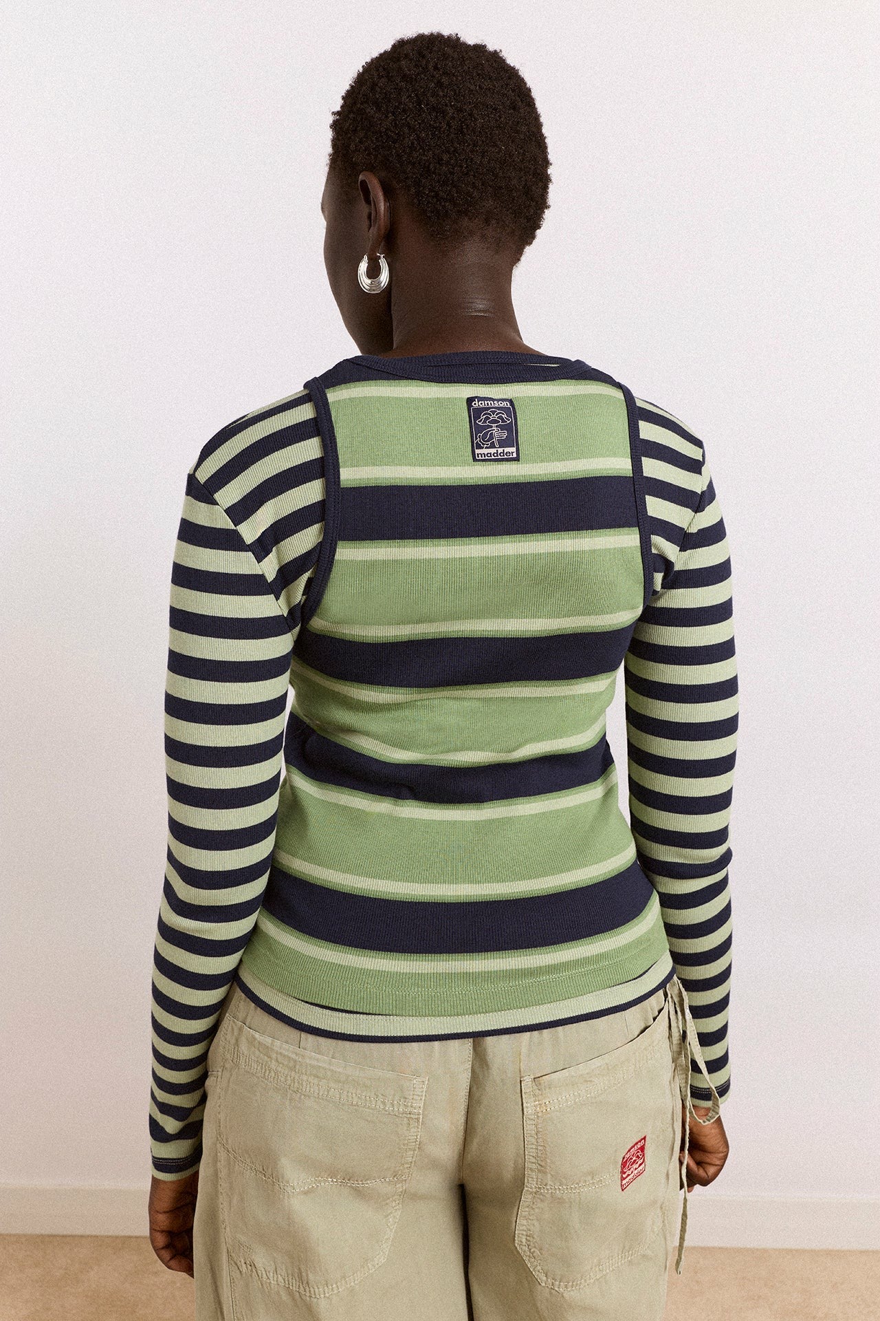Damson Madder manon layered 2 in 1 top - green stripe