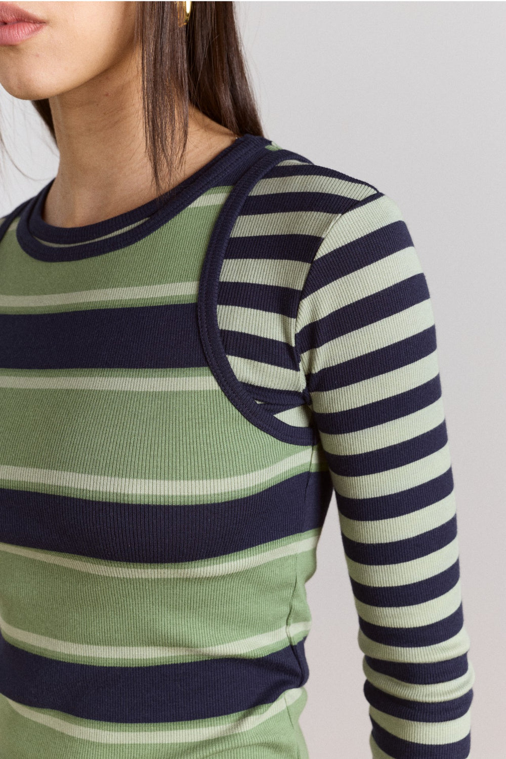 Damson Madder manon layered 2 in 1 top - green stripe