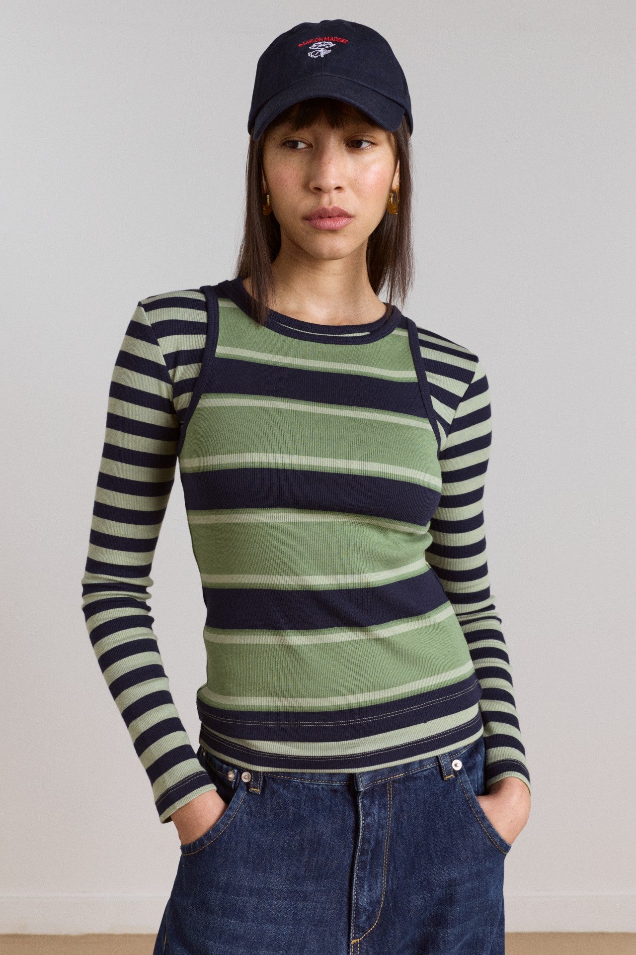 Damson Madder manon layered 2 in 1 top - green stripe