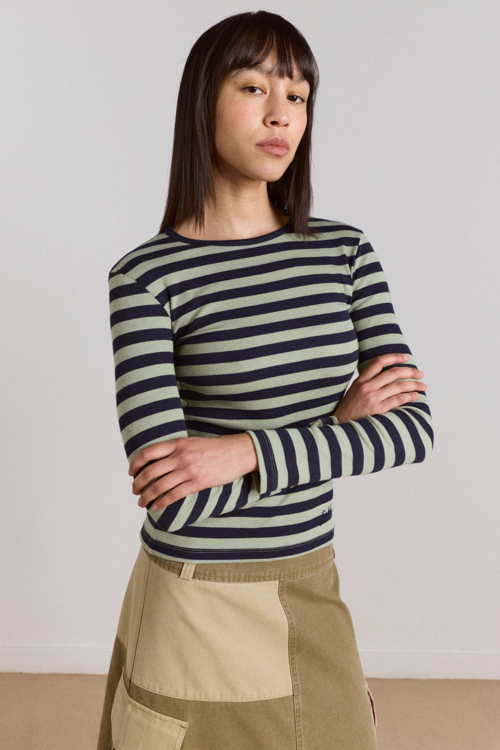 Damson Madder manon layered 2 in 1 top - green stripe