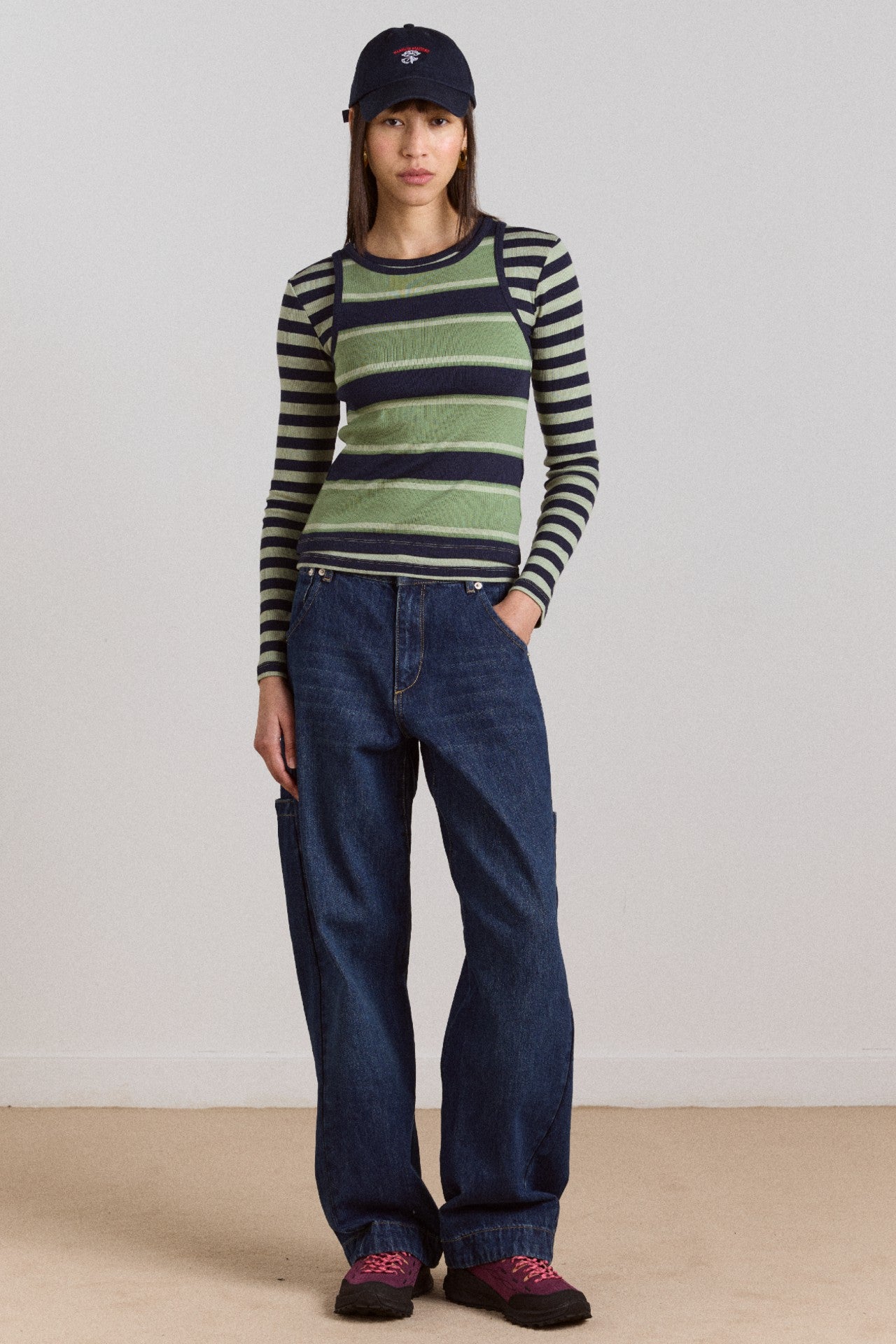 Damson Madder manon layered 2 in 1 top - green stripe