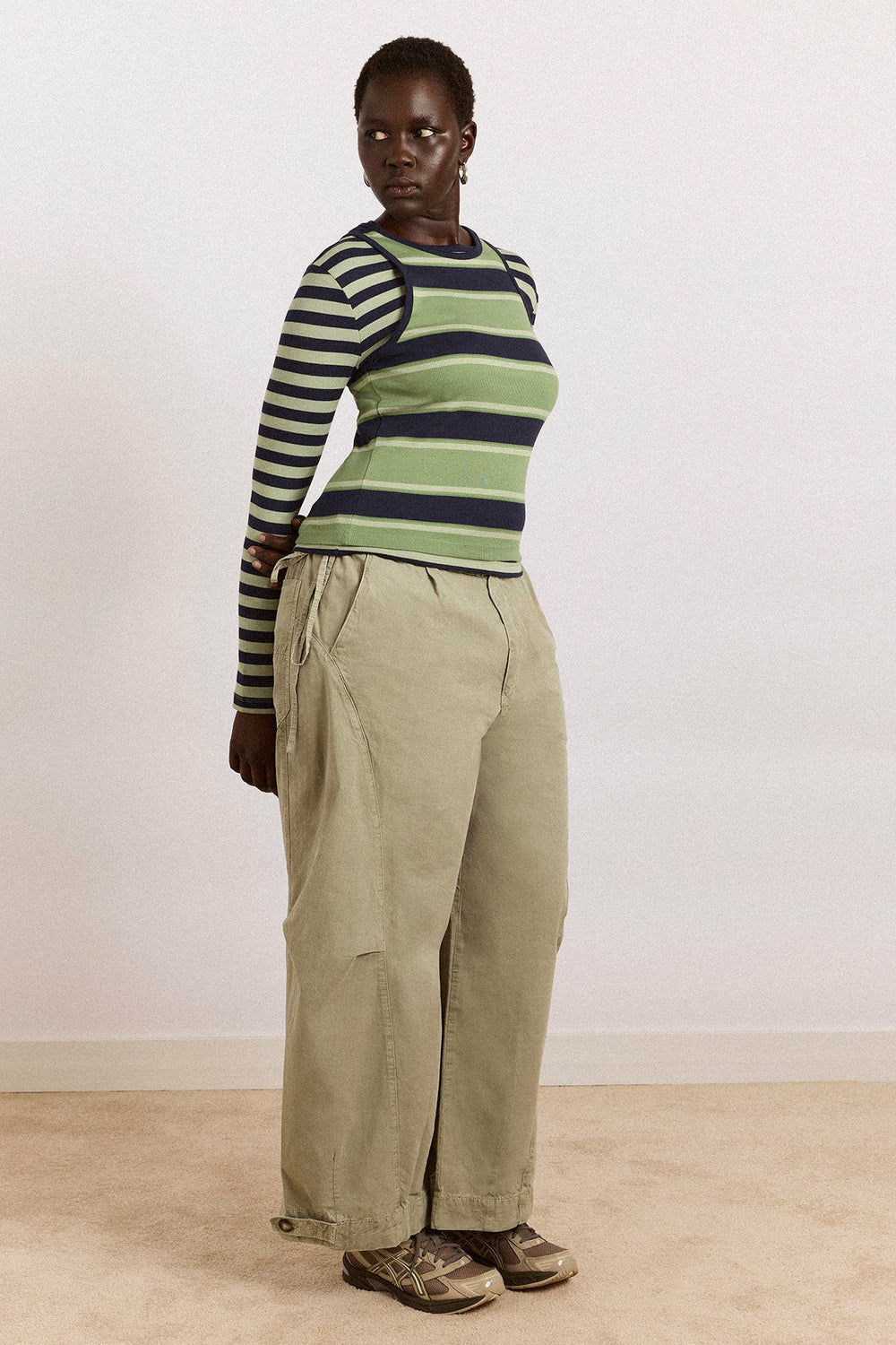 Damson Madder manon layered 2 in 1 top - green stripe