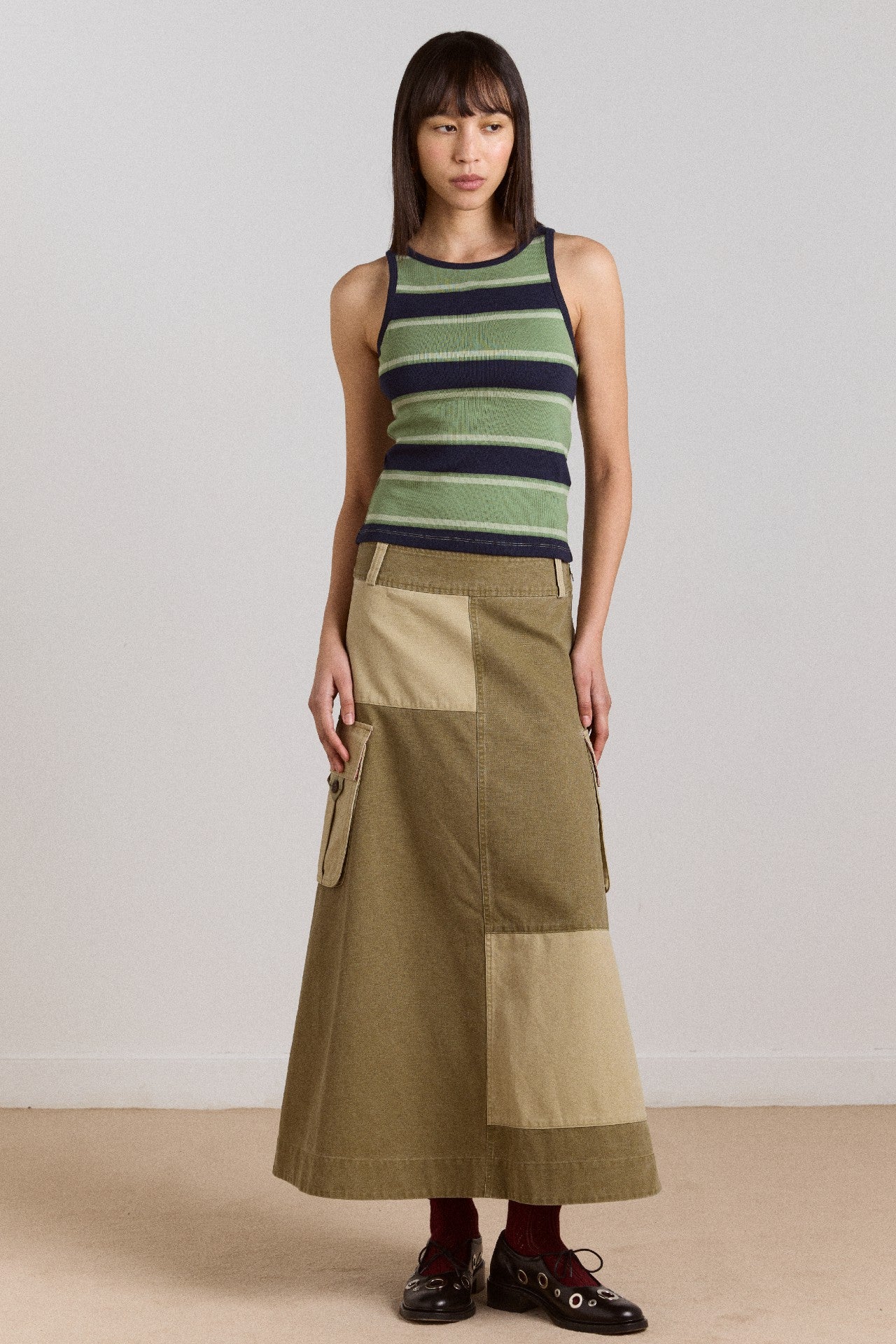 Damson Madder manon layered 2 in 1 top - green stripe