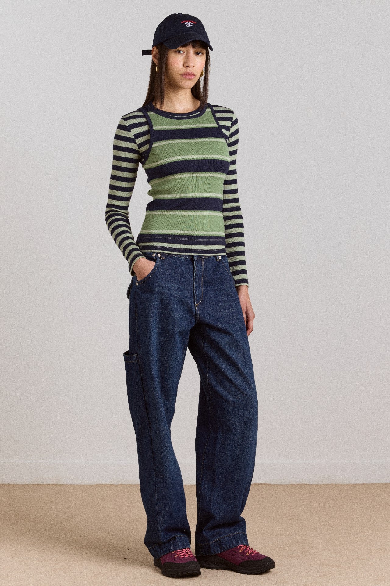 Damson Madder manon layered 2 in 1 top - green stripe