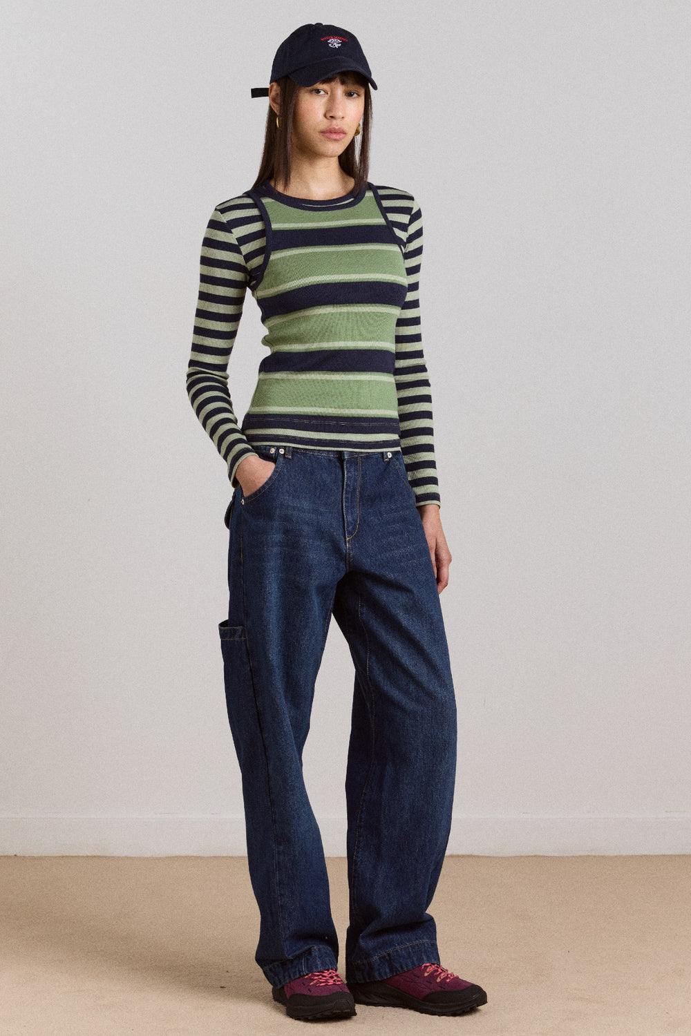 Damson Madder manon layered 2 in 1 top - green stripe
