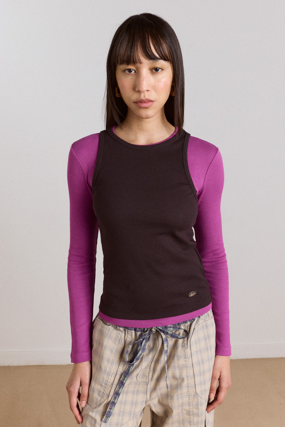 Damson Madder manon layered 2 in 1 top - choc/magenta