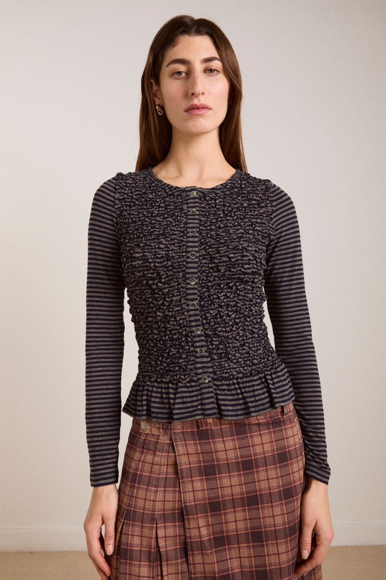 Damson Madder peggy smocked cardi - blue stripe