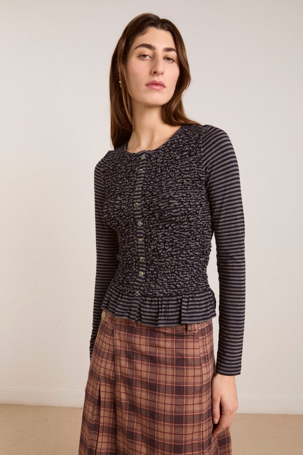 Damson Madder peggy smocked cardi - blue stripe