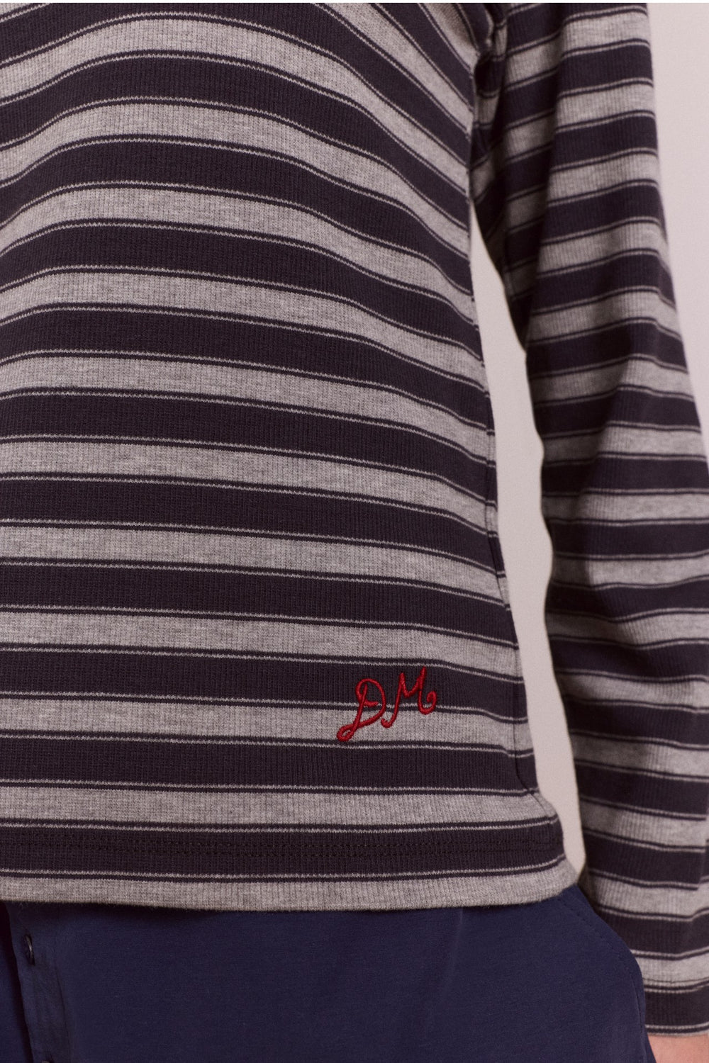 Damson Madder lilah fitted ls tee - grey marl stripe
