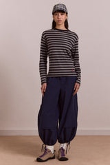 Damson Madder lilah fitted ls tee - grey marl stripe