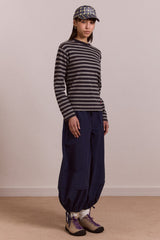 Damson Madder lilah fitted ls tee - grey marl stripe
