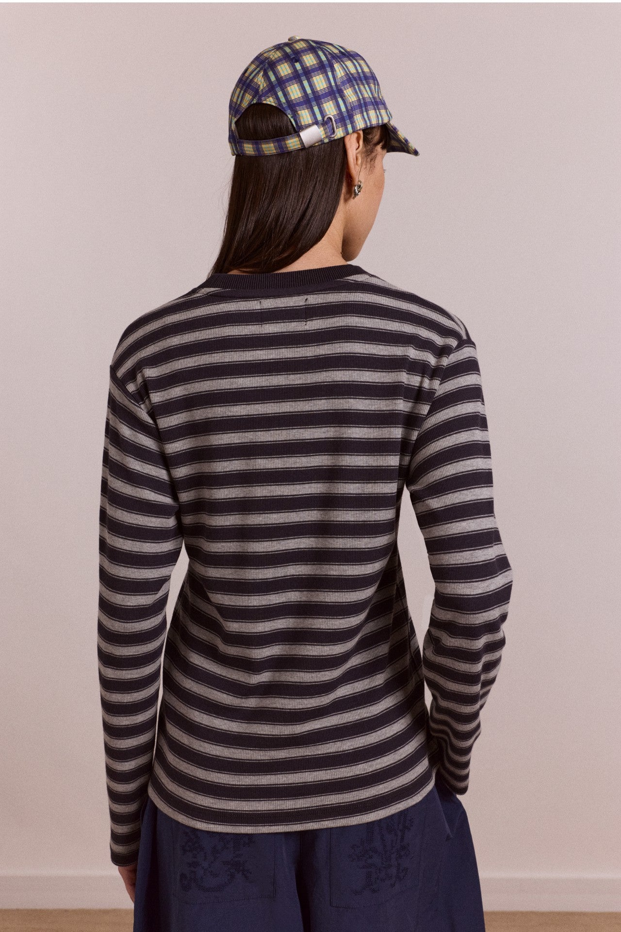 Damson Madder lilah fitted ls tee - grey marl stripe