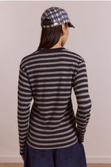 Damson Madder lilah fitted ls tee - grey marl stripe