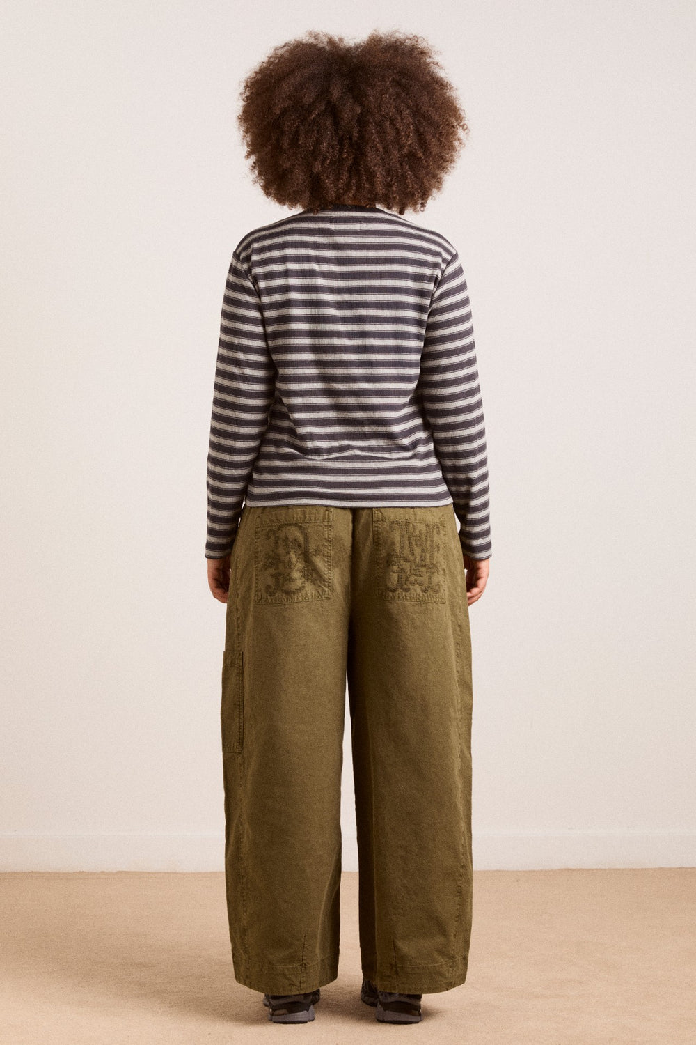 Damson Madder lilah fitted ls tee - grey marl stripe