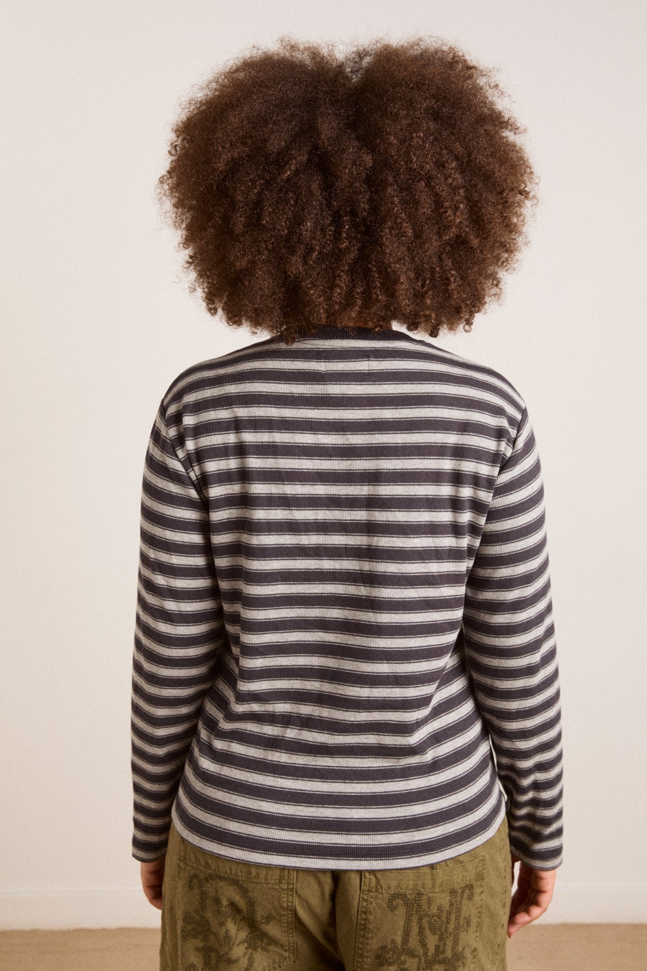 Damson Madder lilah fitted ls tee - grey marl stripe