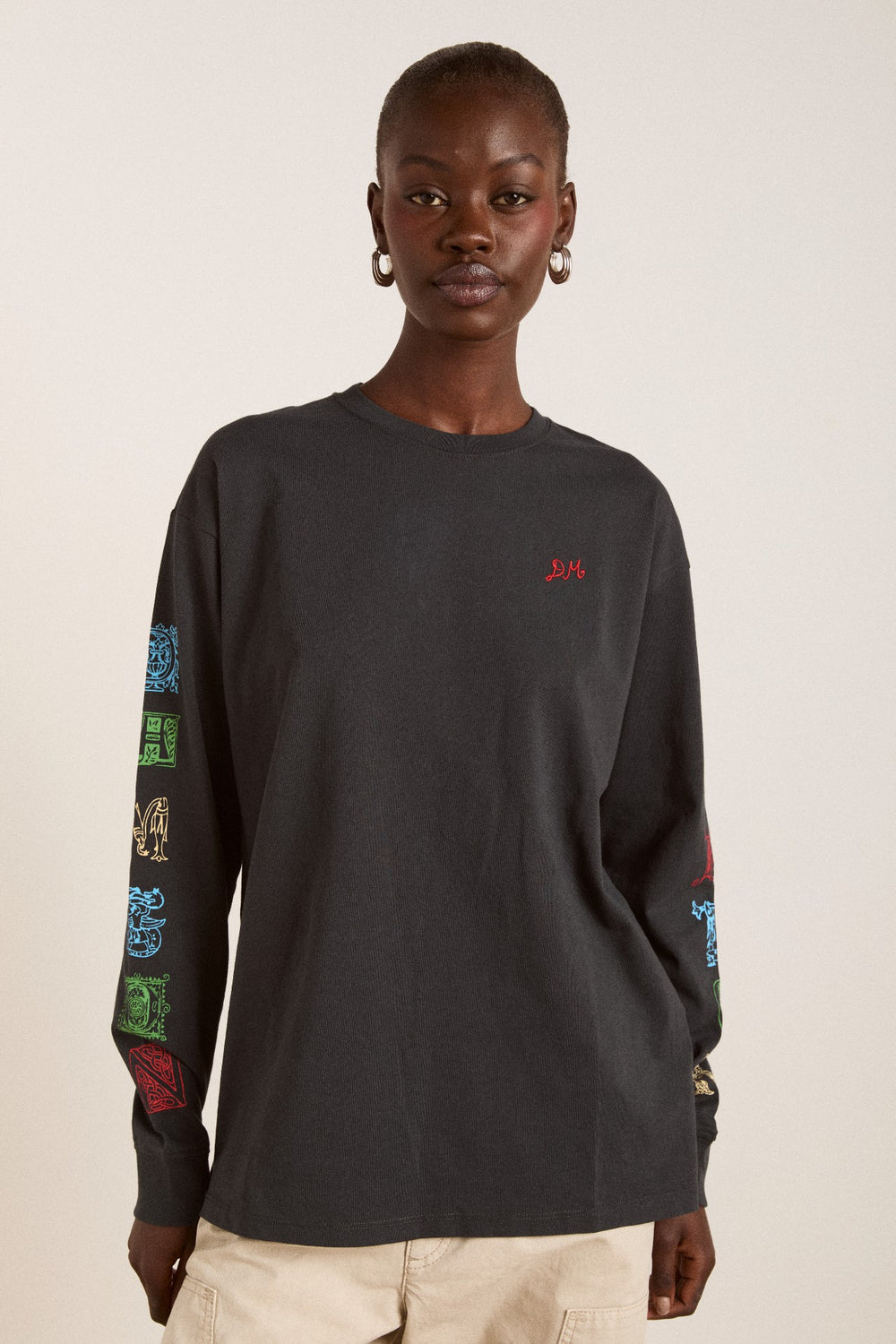 Damson Madder winter solstice long sleeve tee- charcoal