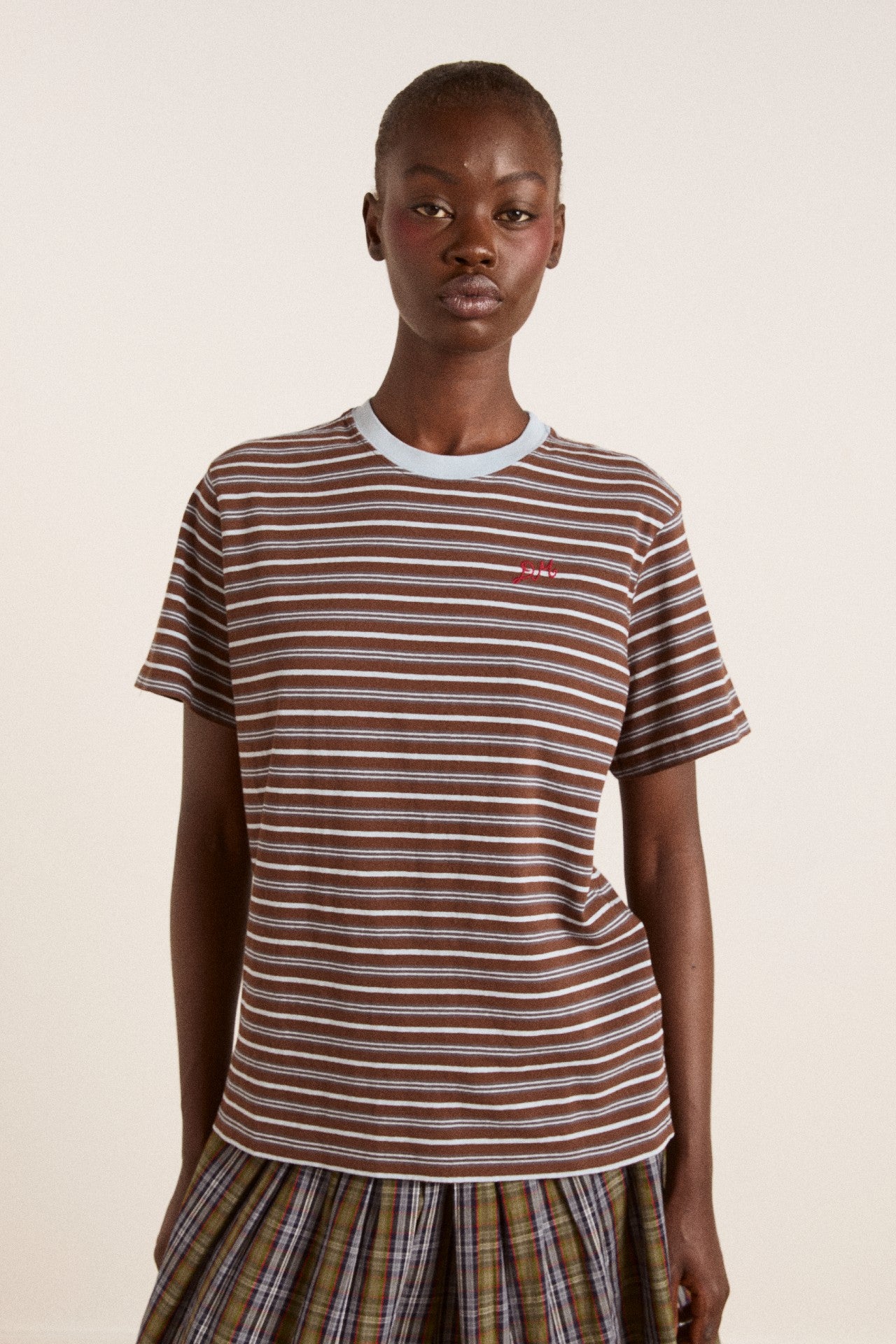 Damson Madder ariel relaxed ss tee - brown/blue stripe