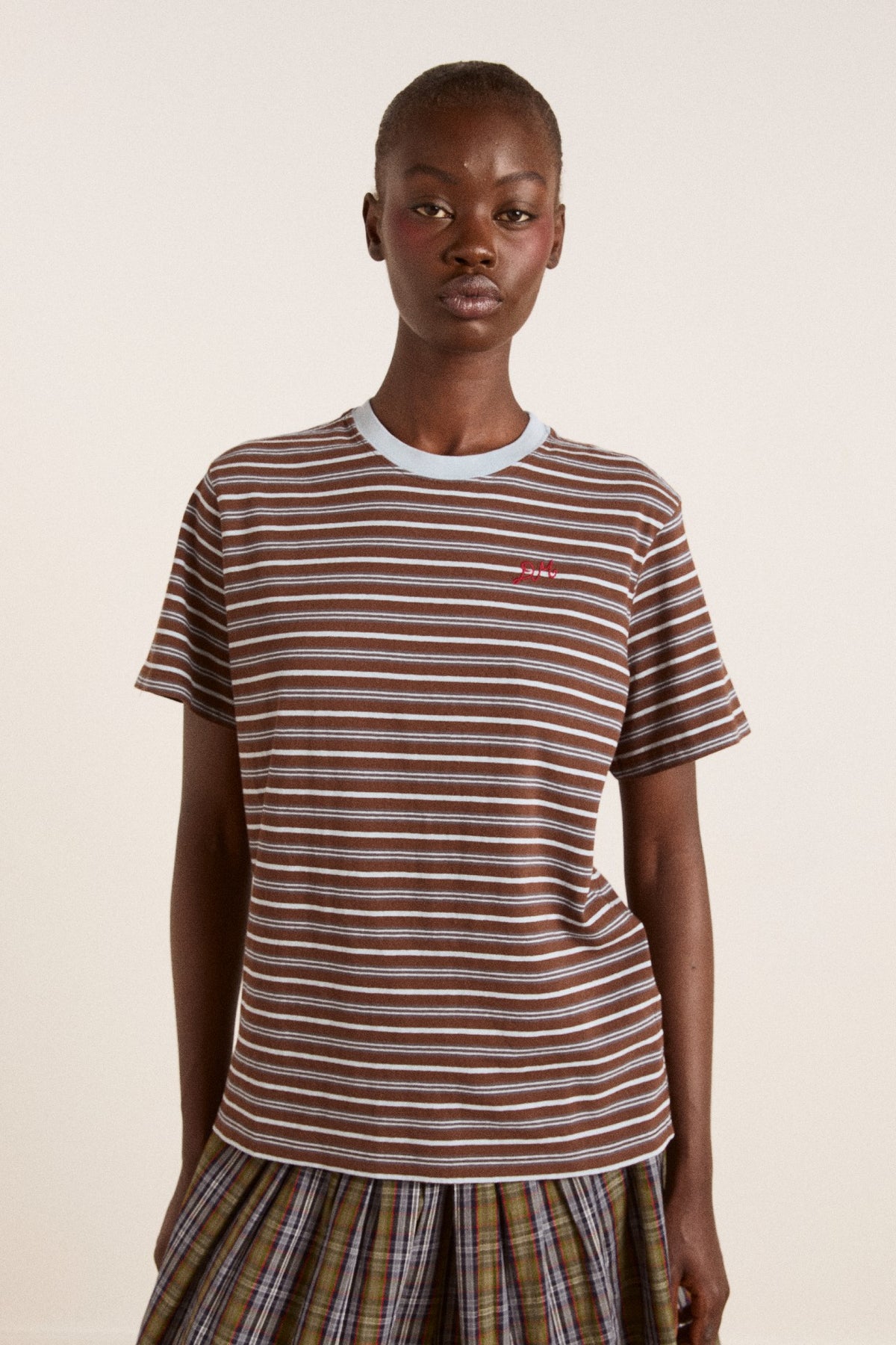 Damson Madder ariel relaxed ss tee - brown/blue stripe