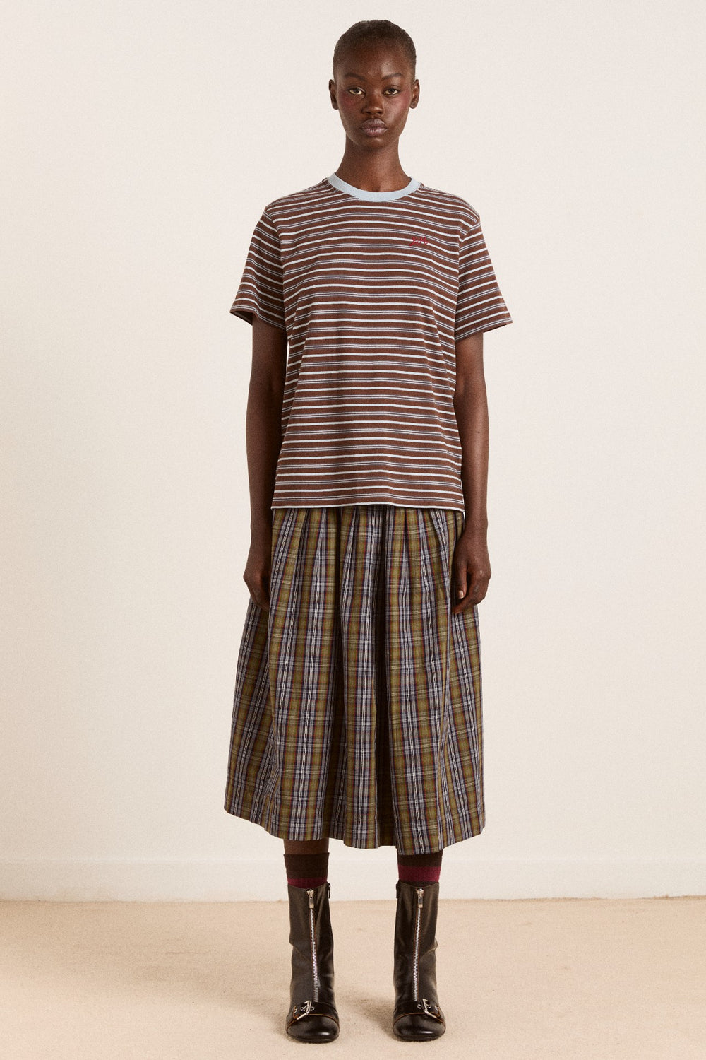 Damson Madder ariel relaxed ss tee - brown/blue stripe