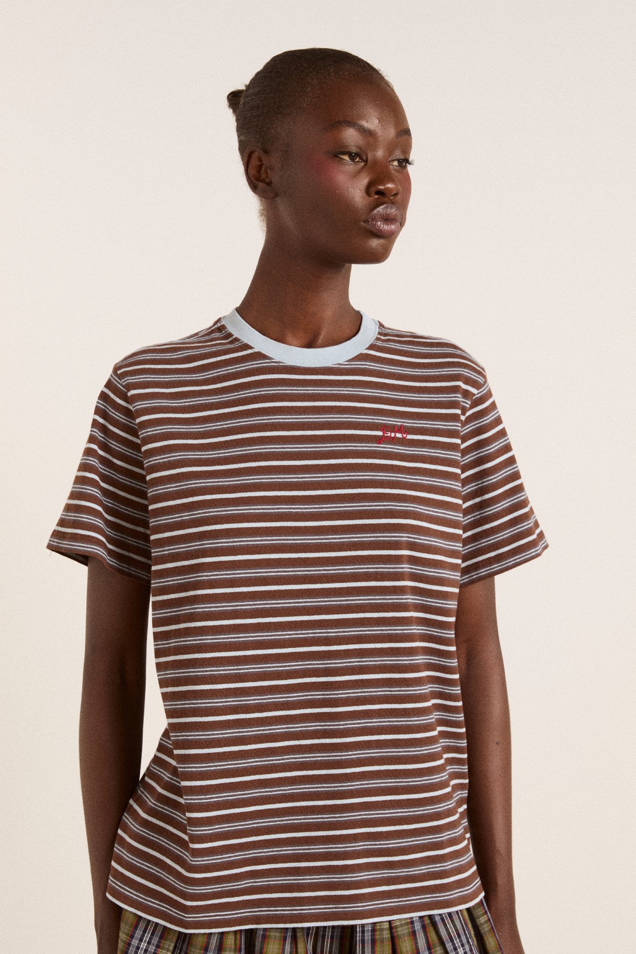 Damson Madder ariel relaxed ss tee - brown/blue stripe