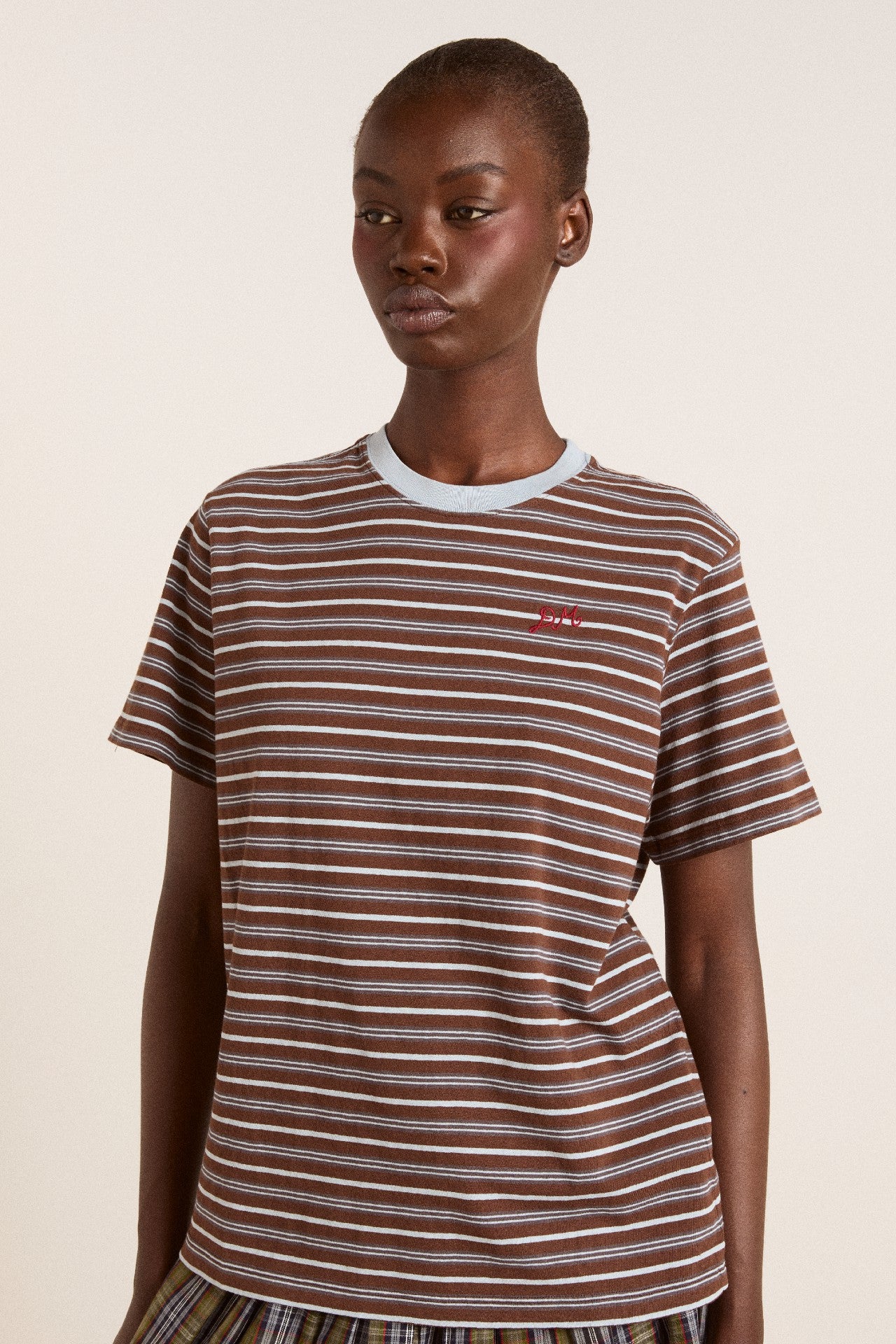 Damson Madder ariel relaxed ss tee - brown/blue stripe