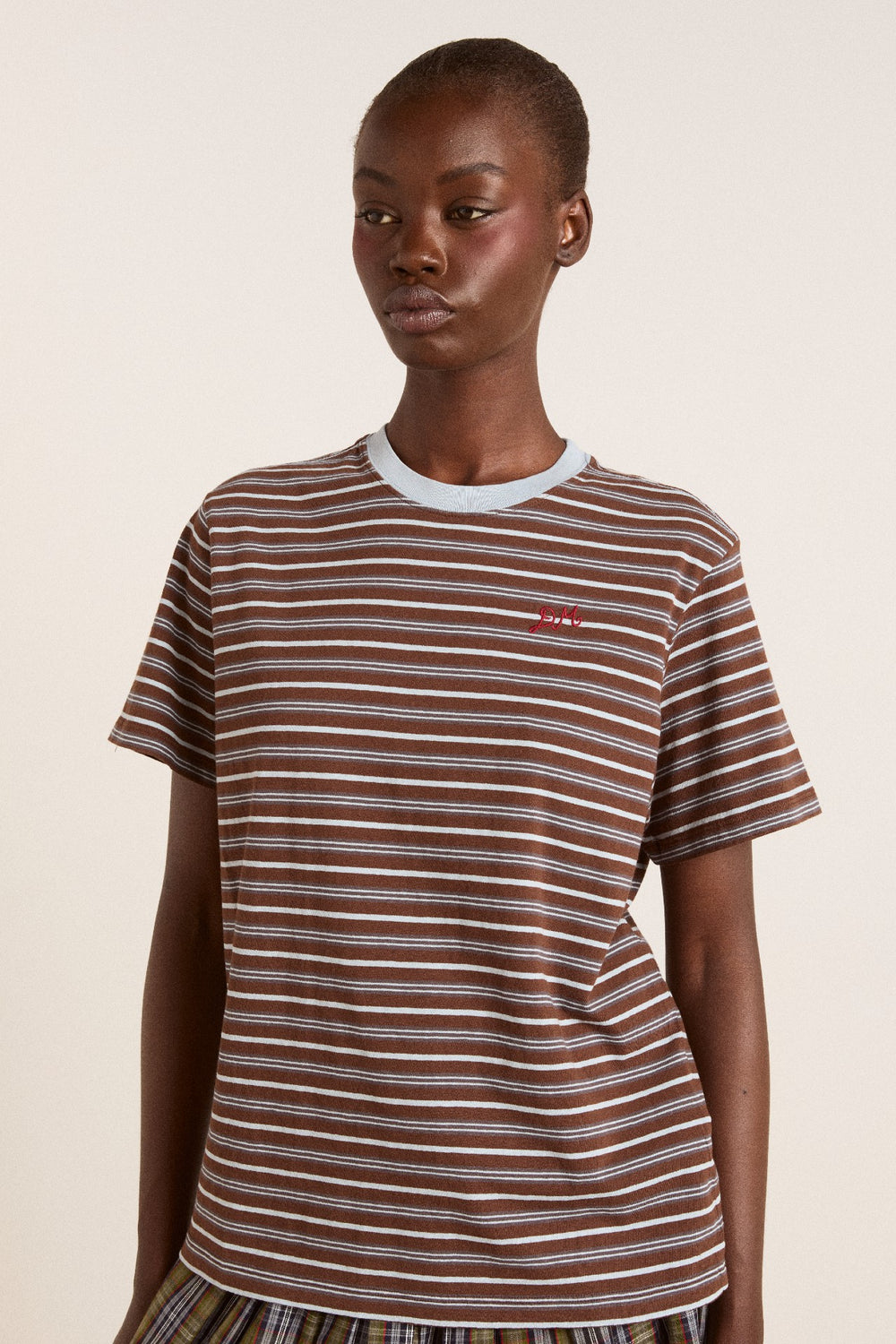 Damson Madder ariel relaxed ss tee - brown/blue stripe