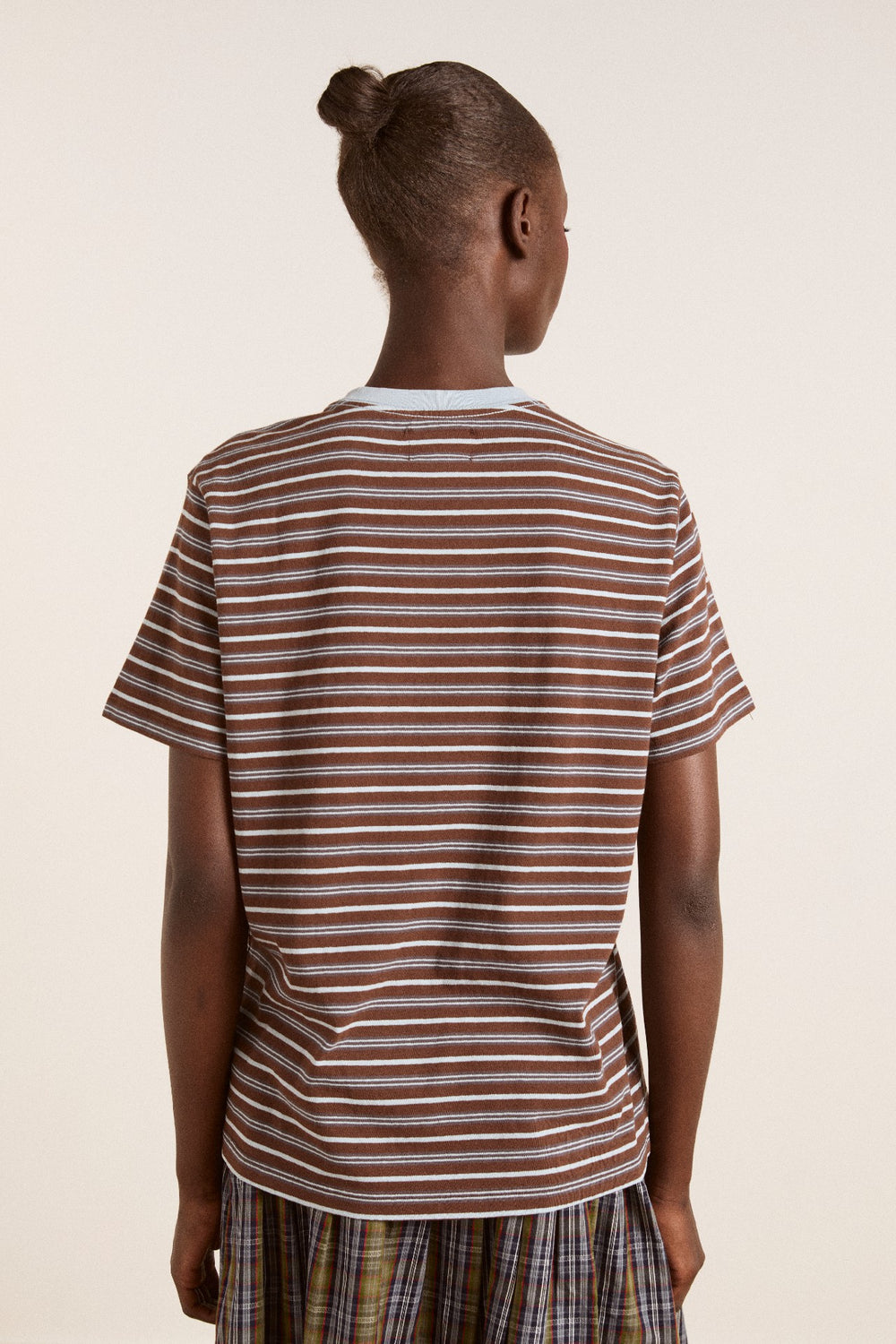 Damson Madder ariel relaxed ss tee - brown/blue stripe