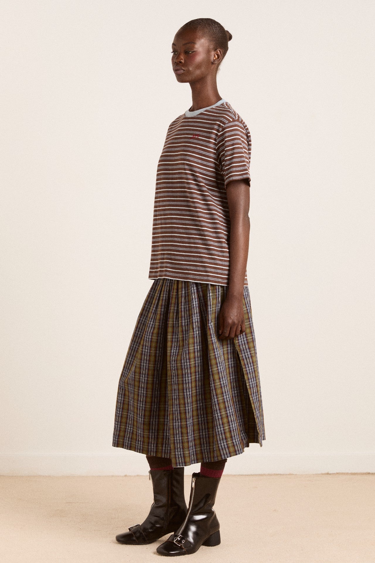 Damson Madder ariel relaxed ss tee - brown/blue stripe