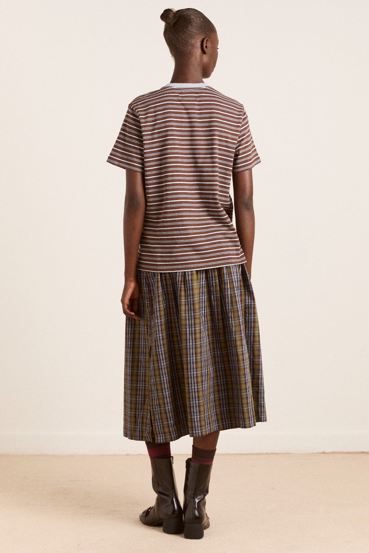 Damson Madder ariel relaxed ss tee - brown/blue stripe