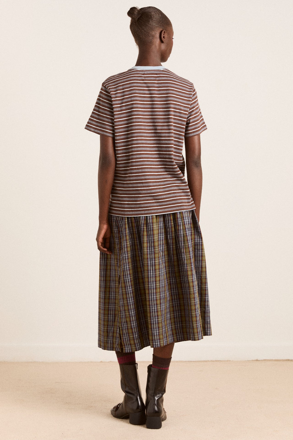 Damson Madder ariel relaxed ss tee - brown/blue stripe