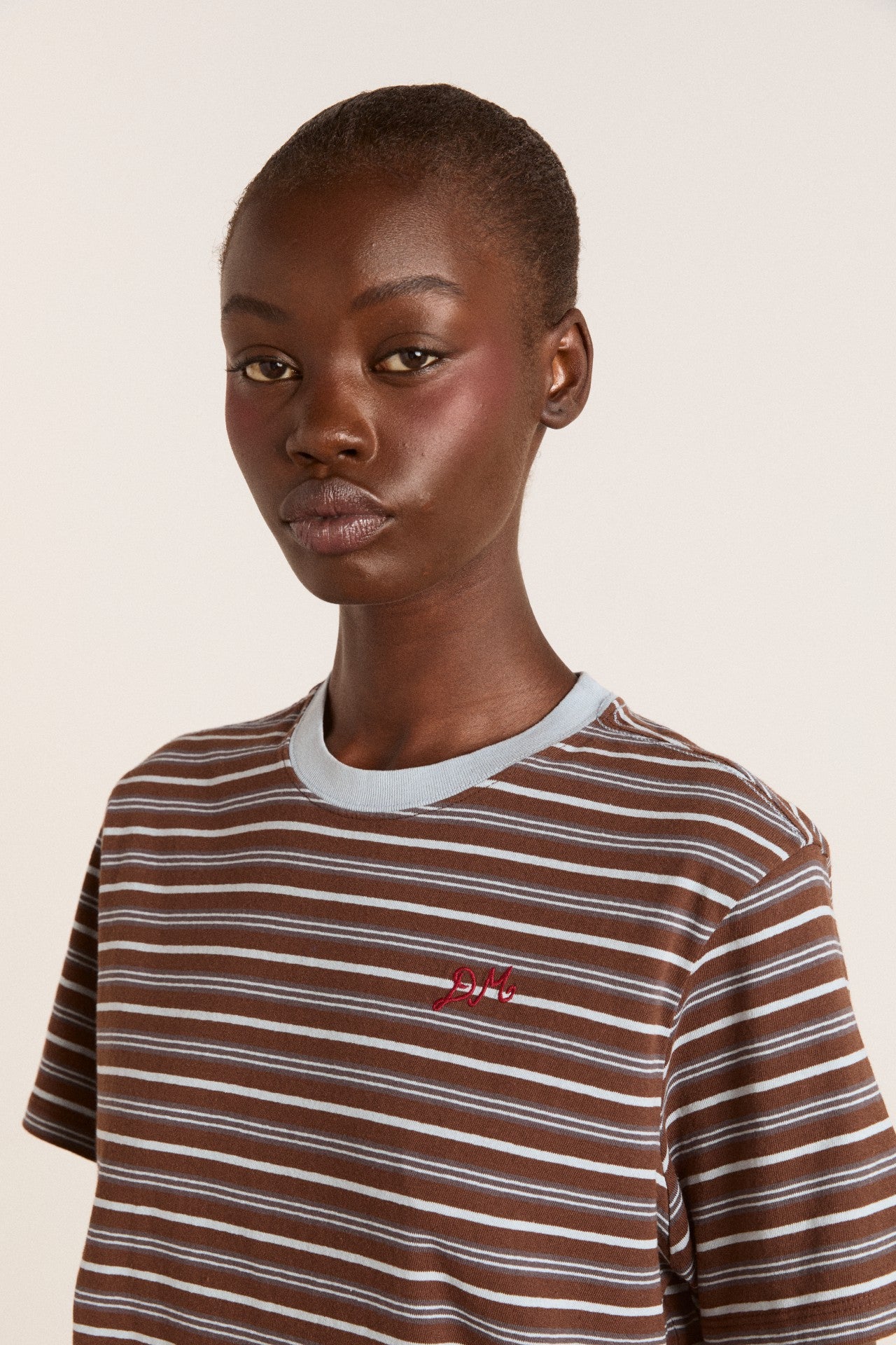 Damson Madder ariel relaxed ss tee - brown/blue stripe