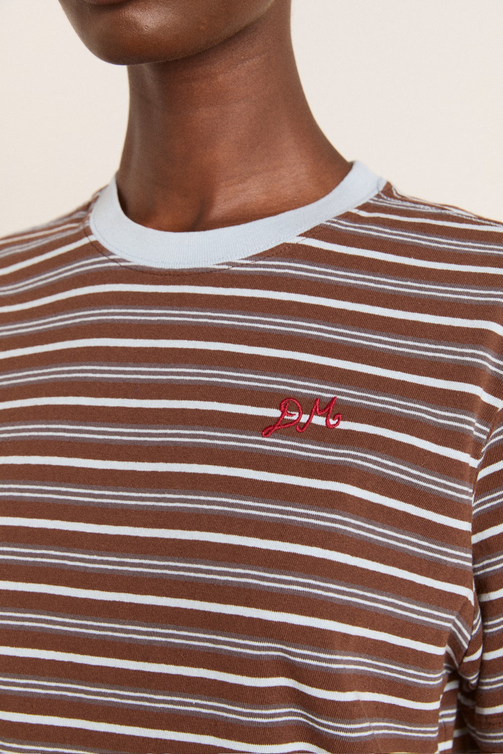 Damson Madder ariel relaxed ss tee - brown/blue stripe