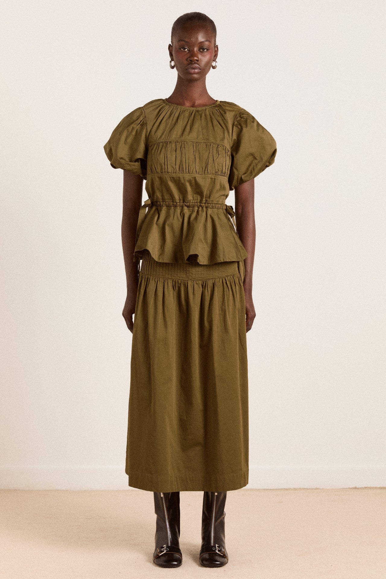 Damson Madder hadley blouse - olive cotton satin