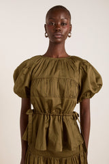 Damson Madder hadley blouse - olive cotton satin