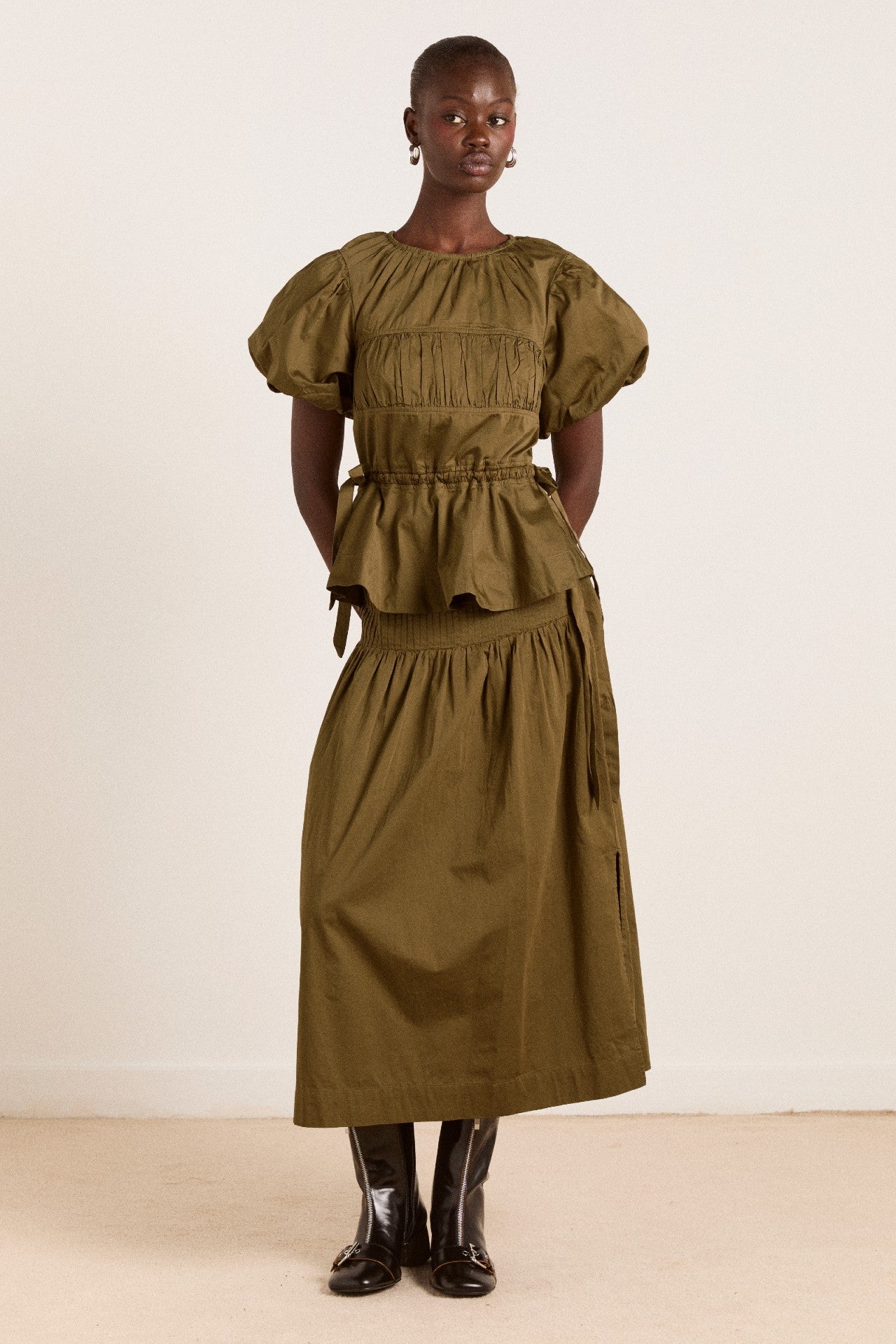 Damson Madder hadley blouse - olive cotton satin