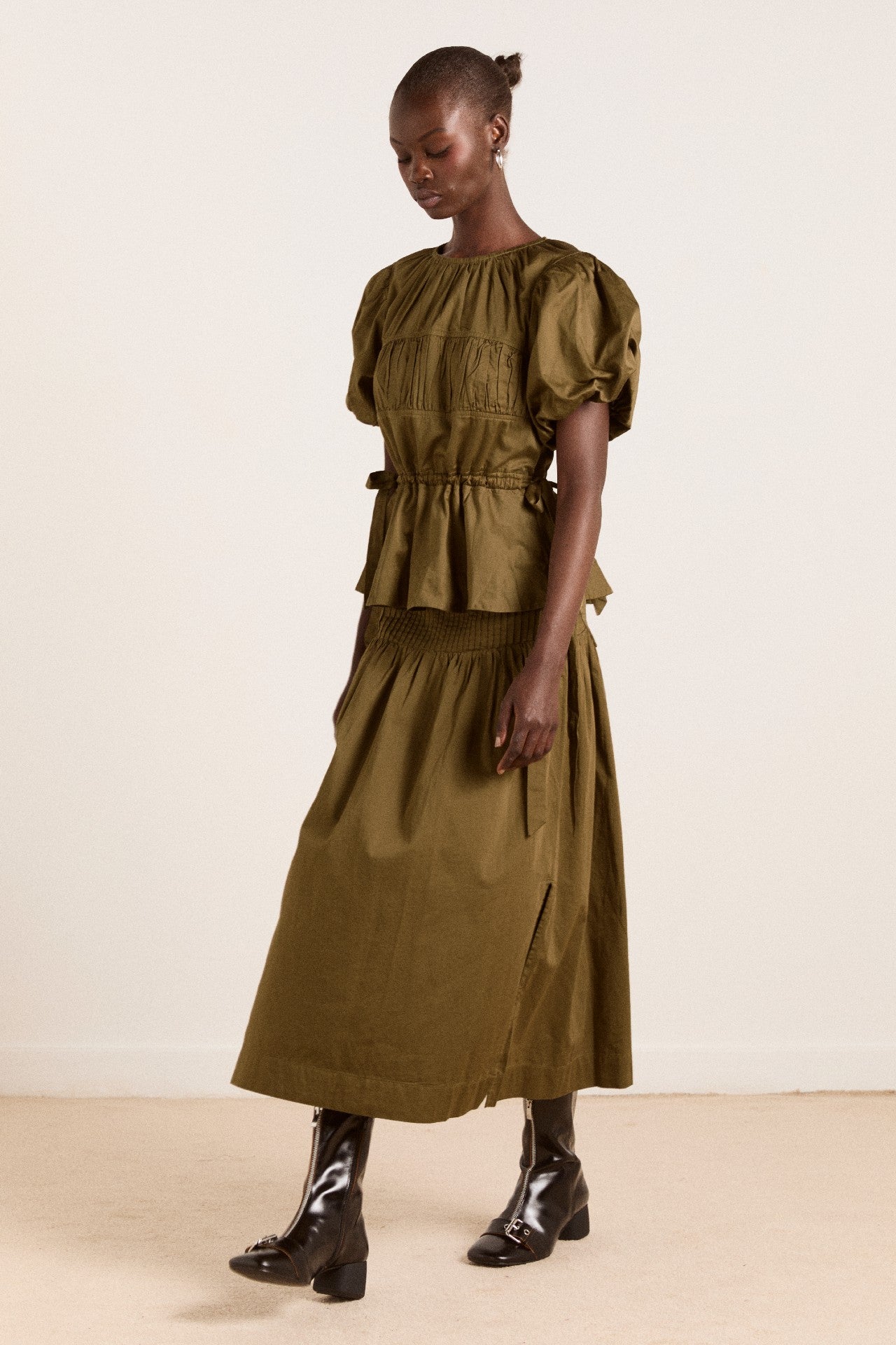 Damson Madder hadley blouse - olive cotton satin
