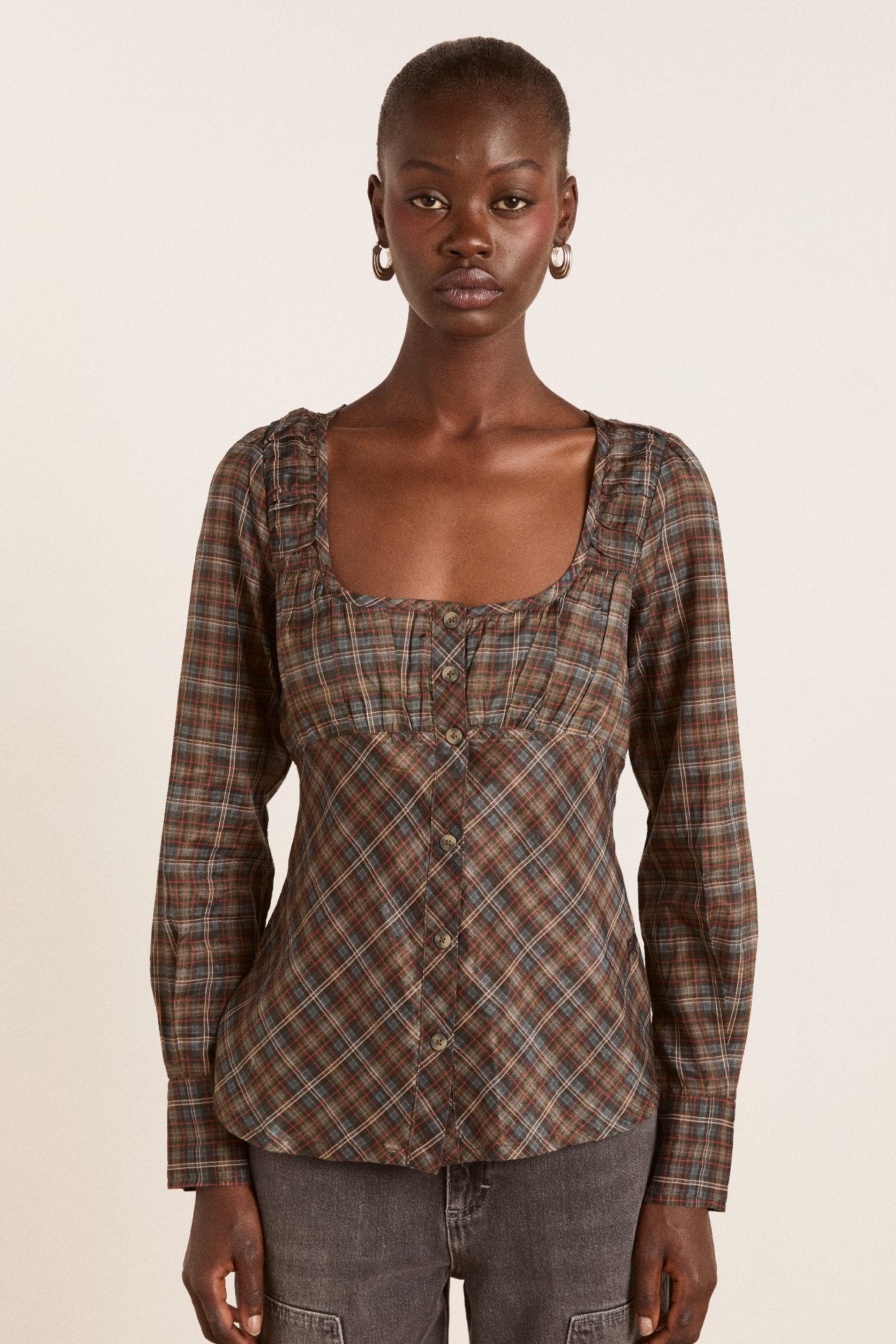 Damson Madder lemi sheer blouse - multi check