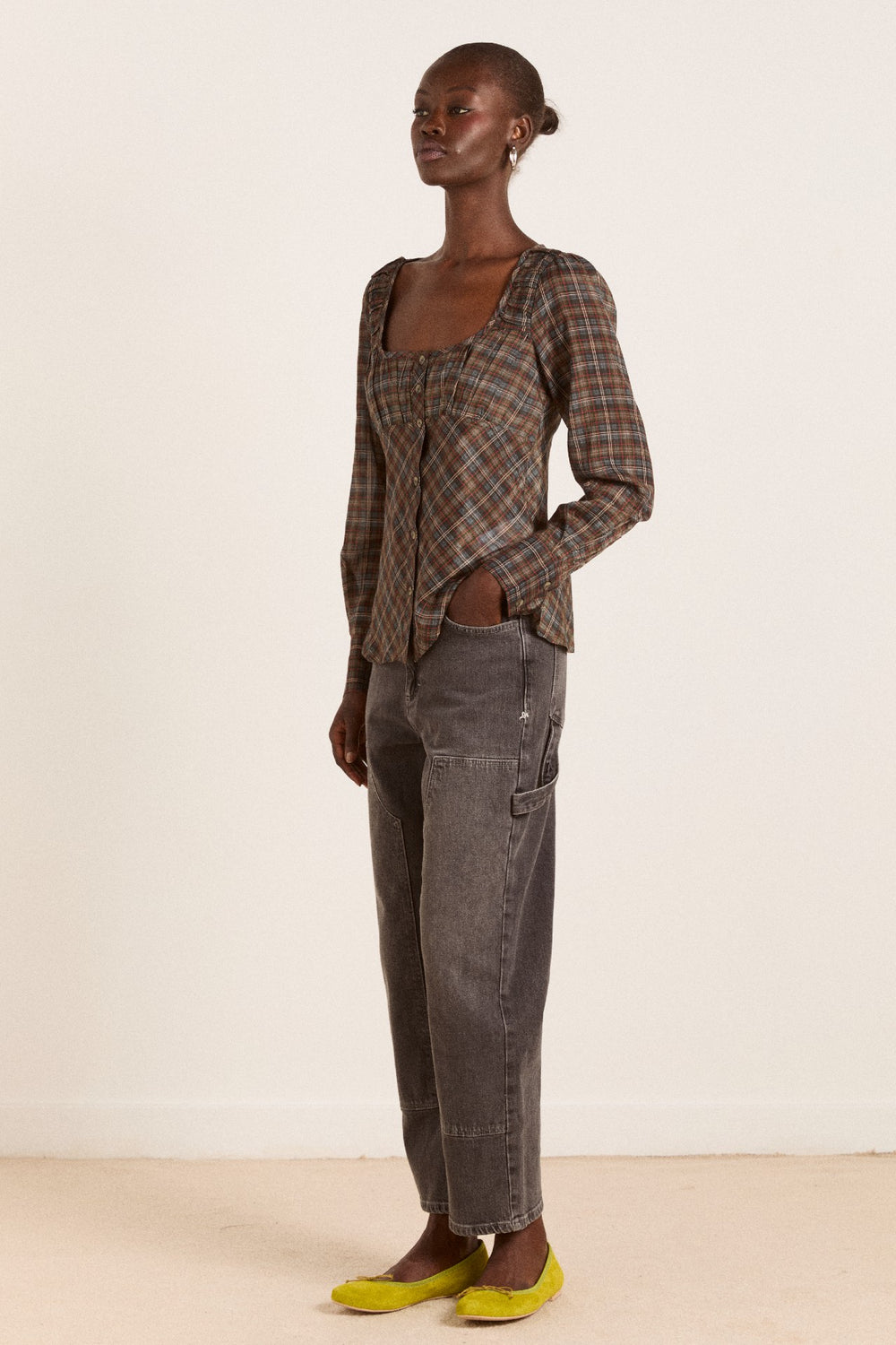 Damson Madder lemi sheer blouse - multi check