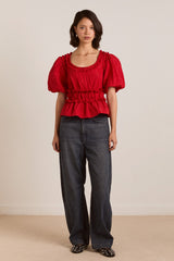 Damson Madder everly ruffle blouse red tafetta