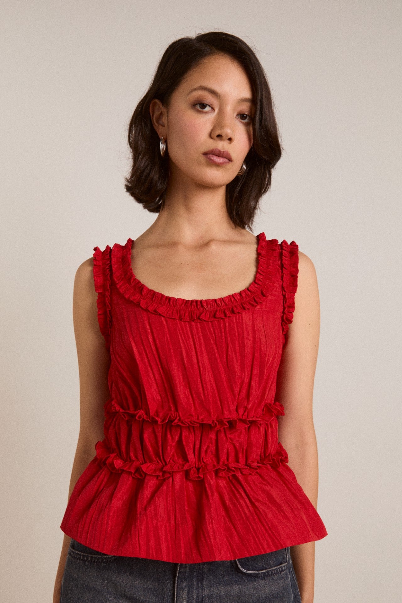 Damson Madder everly ruffle blouse red tafetta