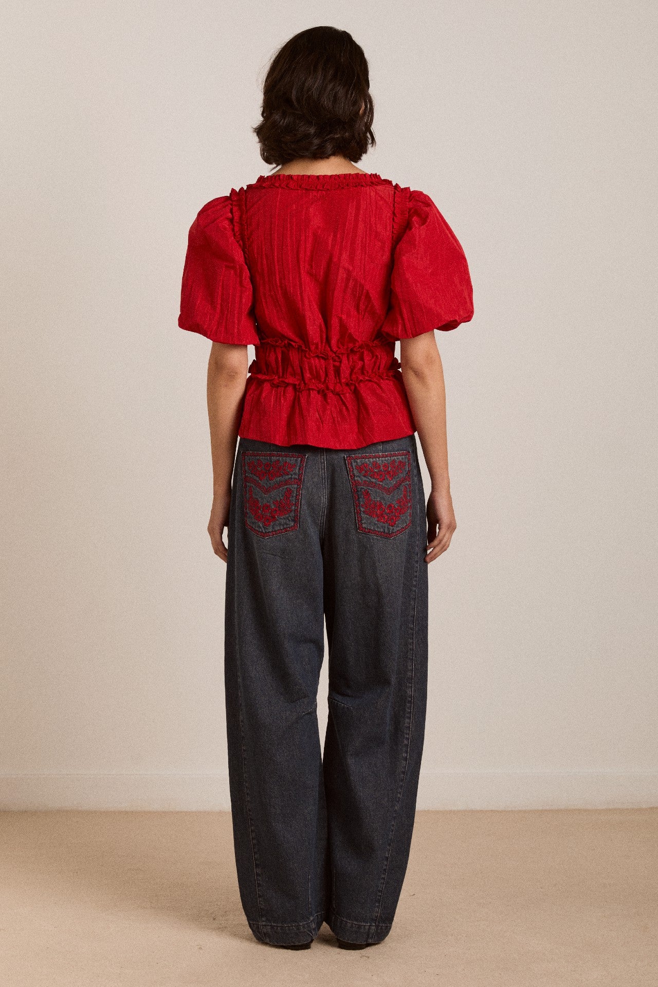 Damson Madder everly ruffle blouse red tafetta