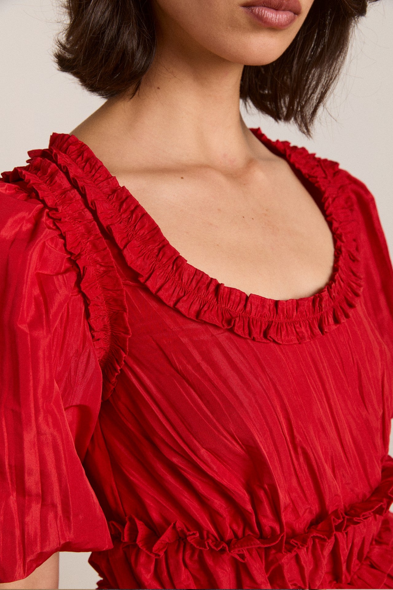 Damson Madder everly ruffle blouse red tafetta