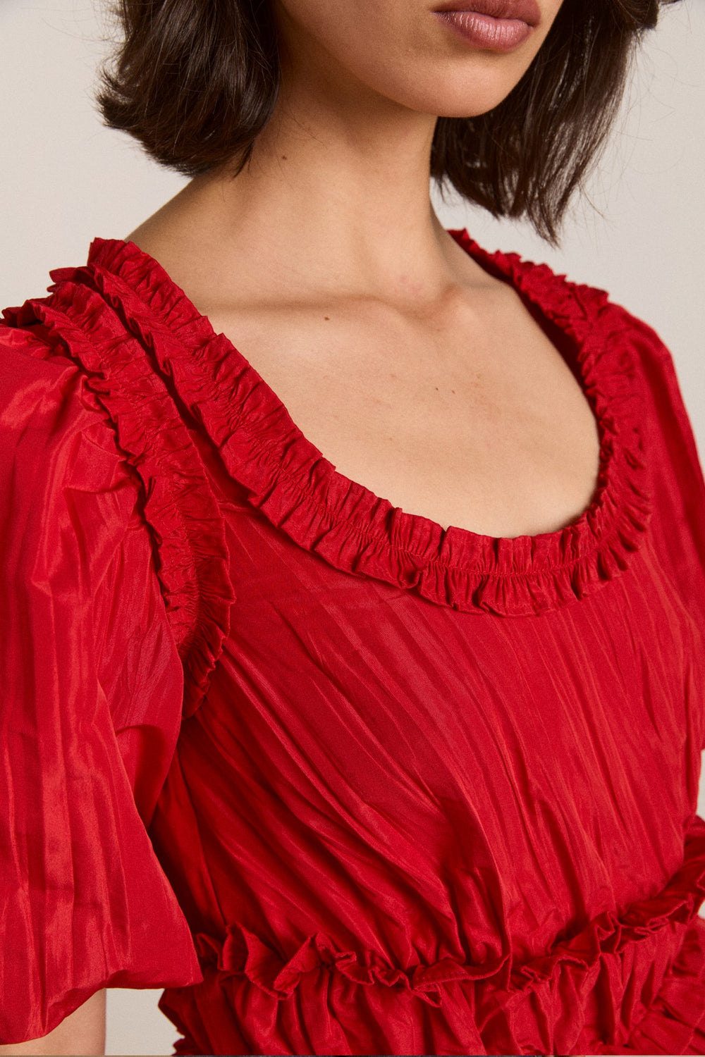 Damson Madder everly ruffle blouse red tafetta