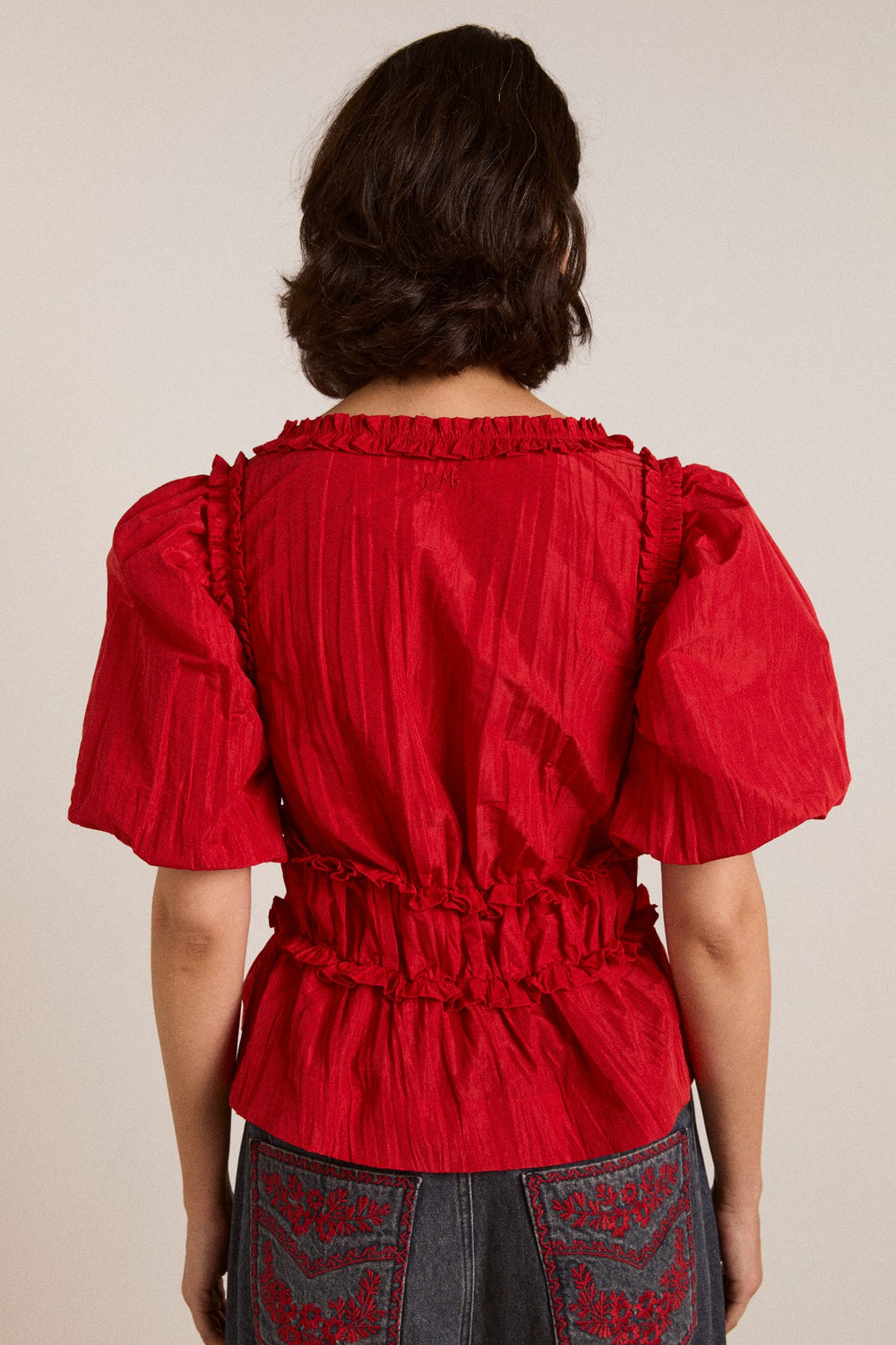 Damson Madder everly ruffle blouse red tafetta