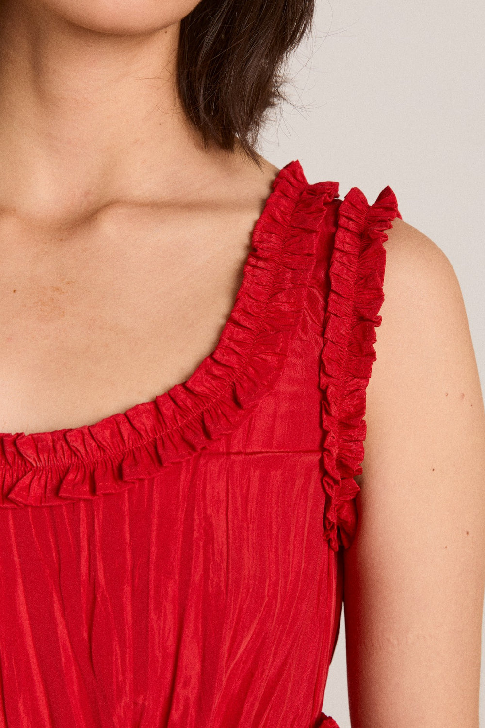 Damson Madder everly ruffle blouse red tafetta
