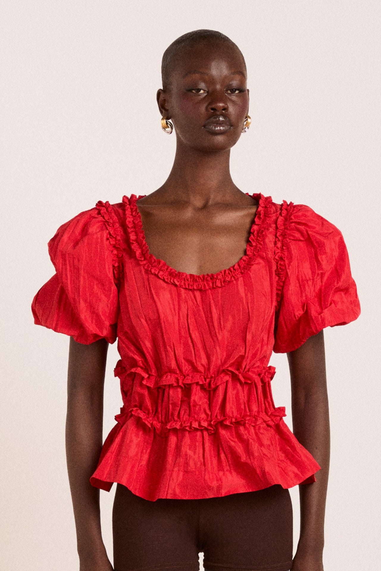 Damson Madder everly ruffle blouse red tafetta