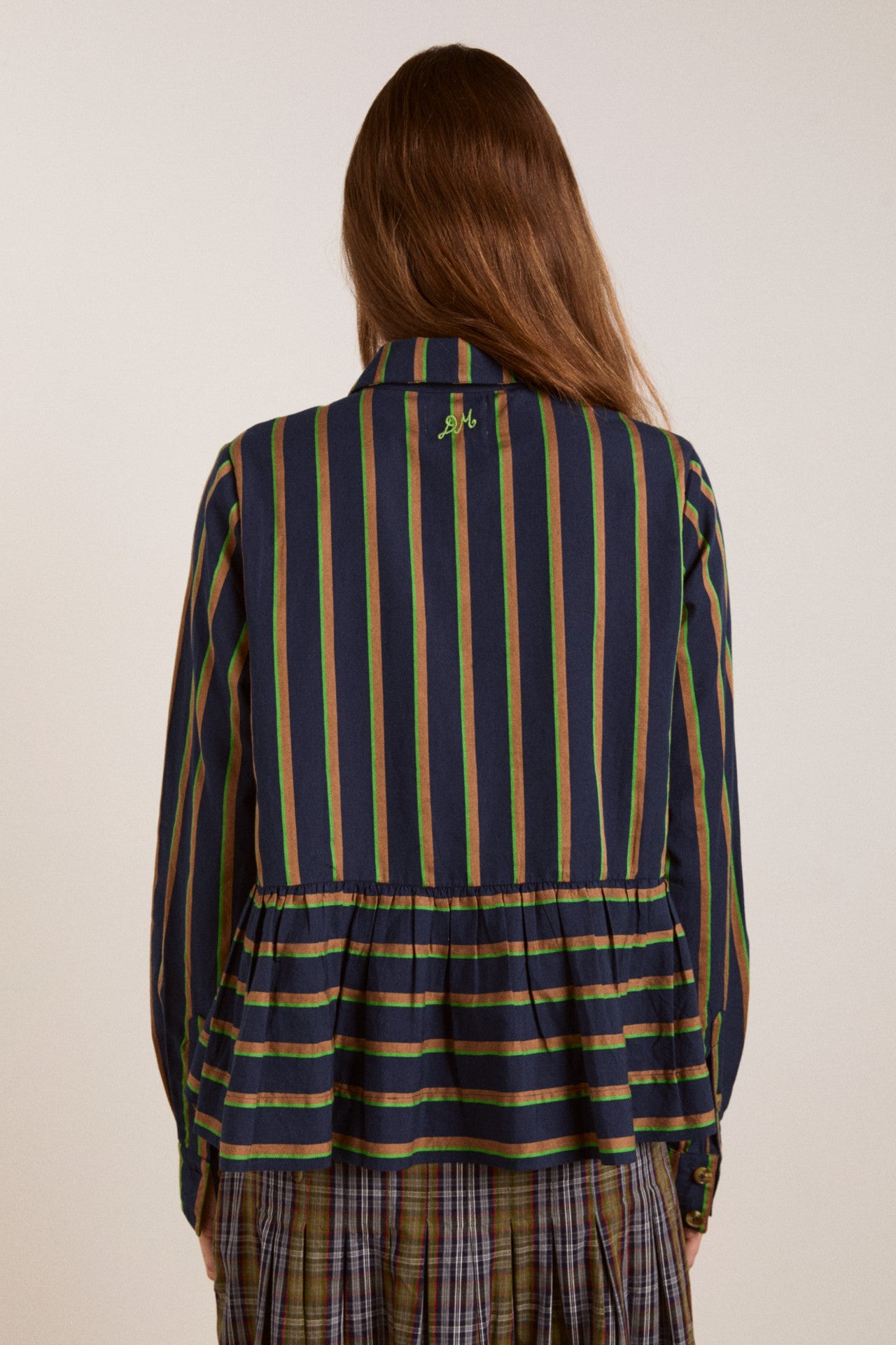 Damson Madder kinsley shirt - navy/green stripe