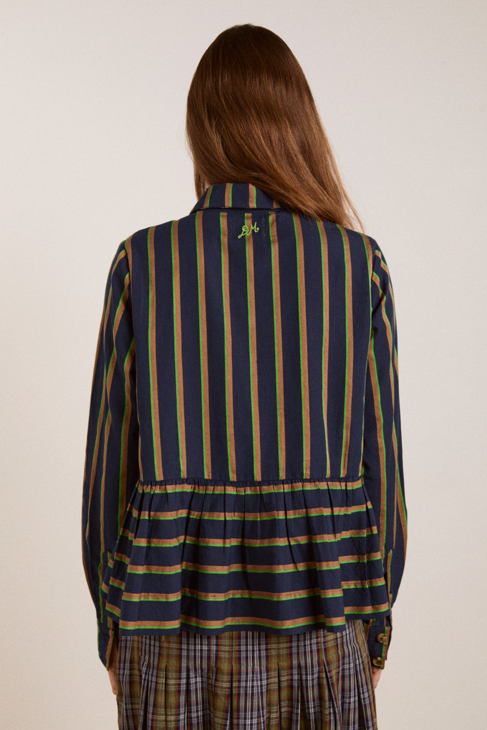 Damson Madder kinsley shirt - navy/green stripe